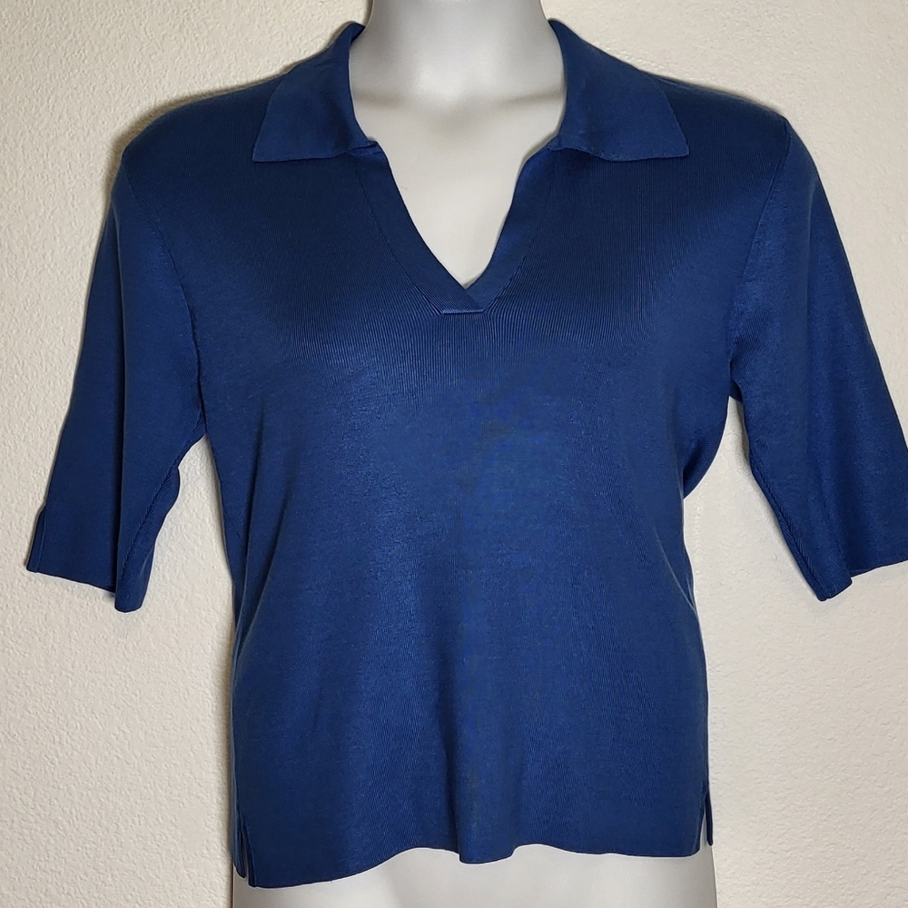 U-Knit Royal Blue Silk Blend Short Sleeve Polo Top size Large